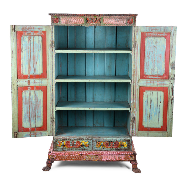 Interior Of Antique indian Painted Almirah Cabinet | Indigo Antiques