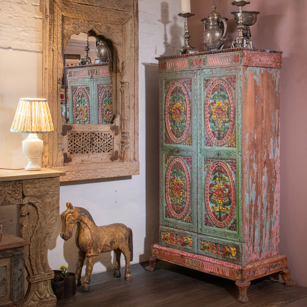 Lifestyle Of Antique indian Painted Almirah Cabinet | Indigo Antiques