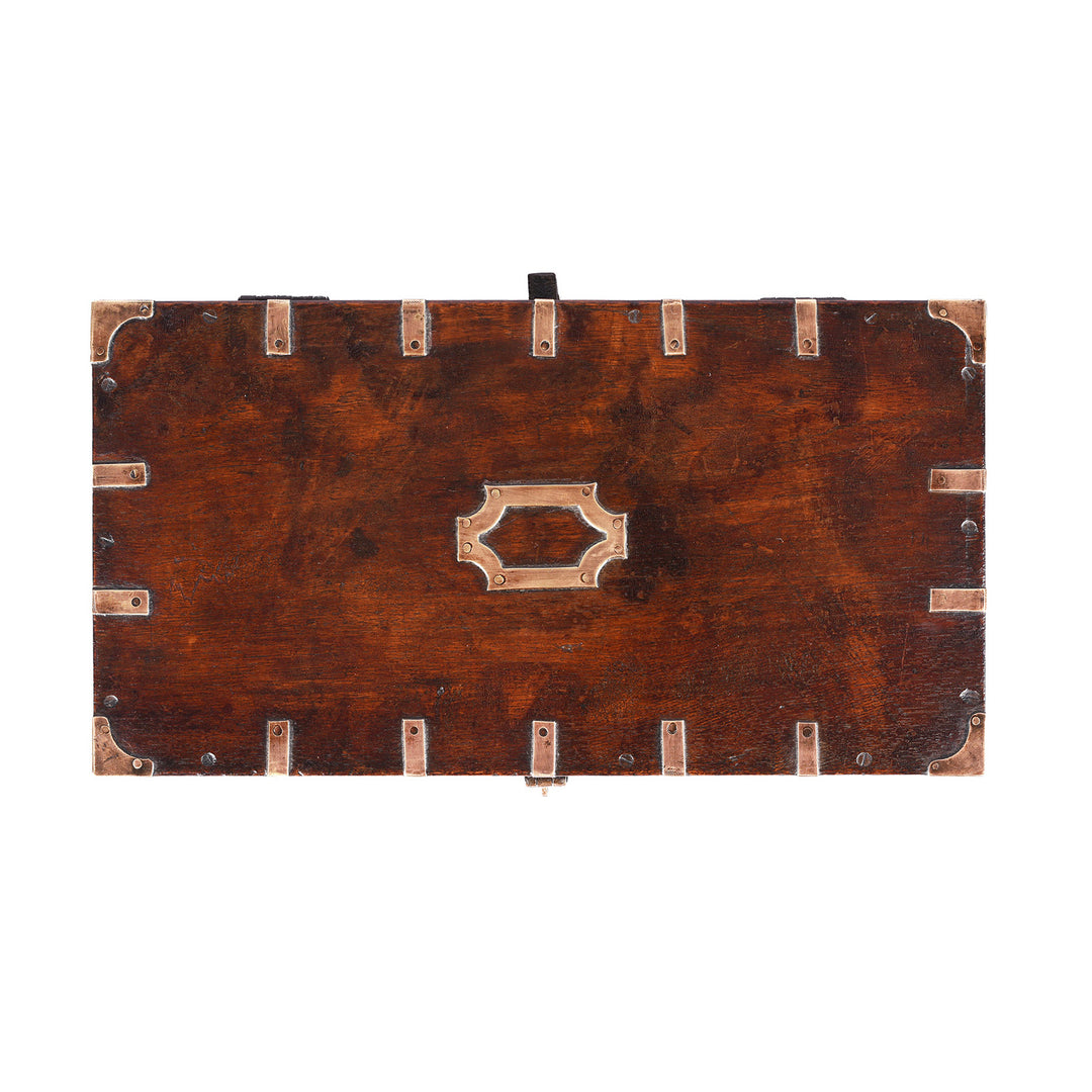 Top Down VIew Of Antique Indian Brass Bound Military Document Box | Indigo Antiques