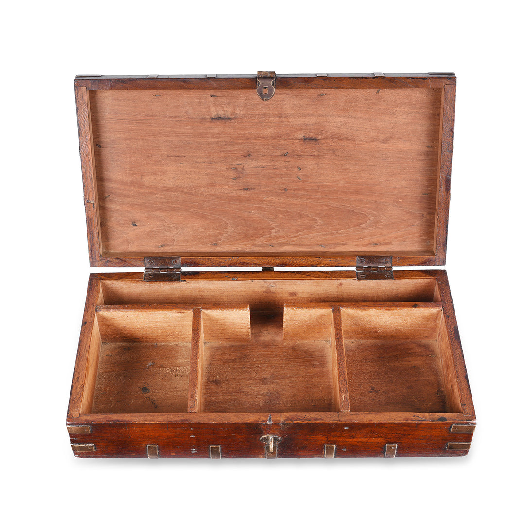 Interior Of Antique Indian Brass Bound Military Document Box | Indigo Antiques