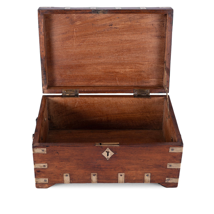 Internal View Of Small Brass Bound Anglo Indian Teak Military Chest 19th Century With Original Fittings And Handles