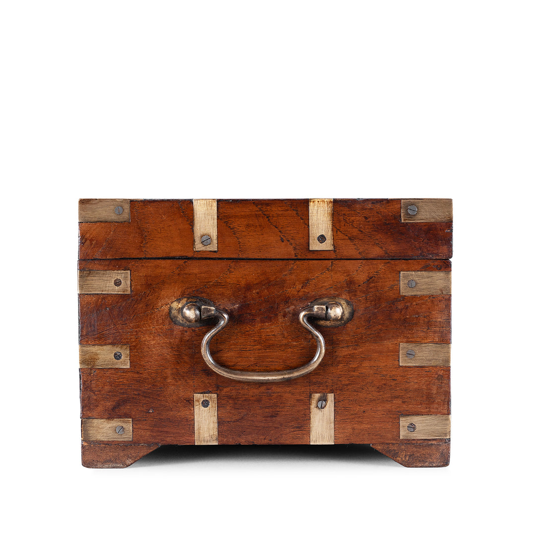 Handle Detail From Small Brass Bound Anglo Indian Teak Military Chest 19th Century With Original Fittings And Handles