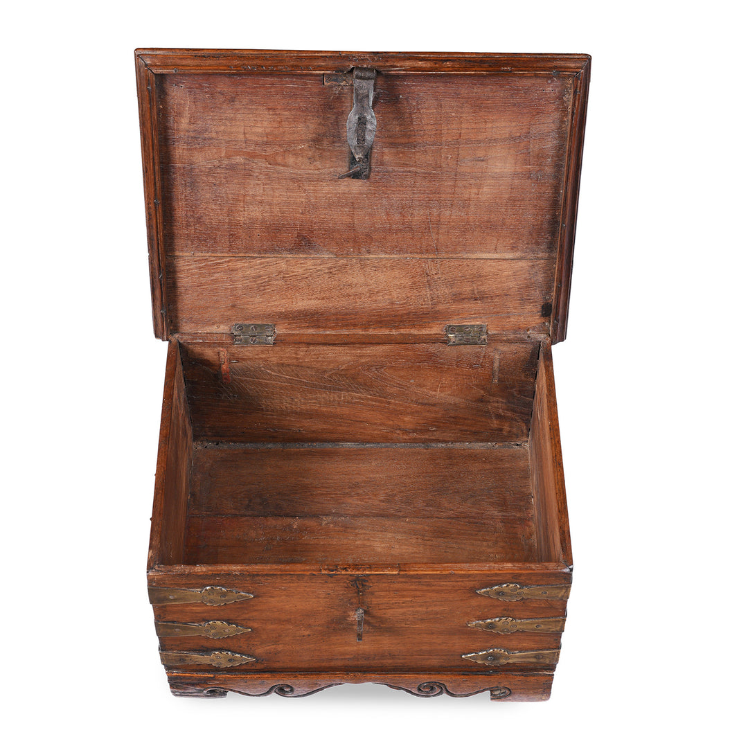 Interior Of Antique Indian Brass Bound Jewellery Box | Indigo Antiques