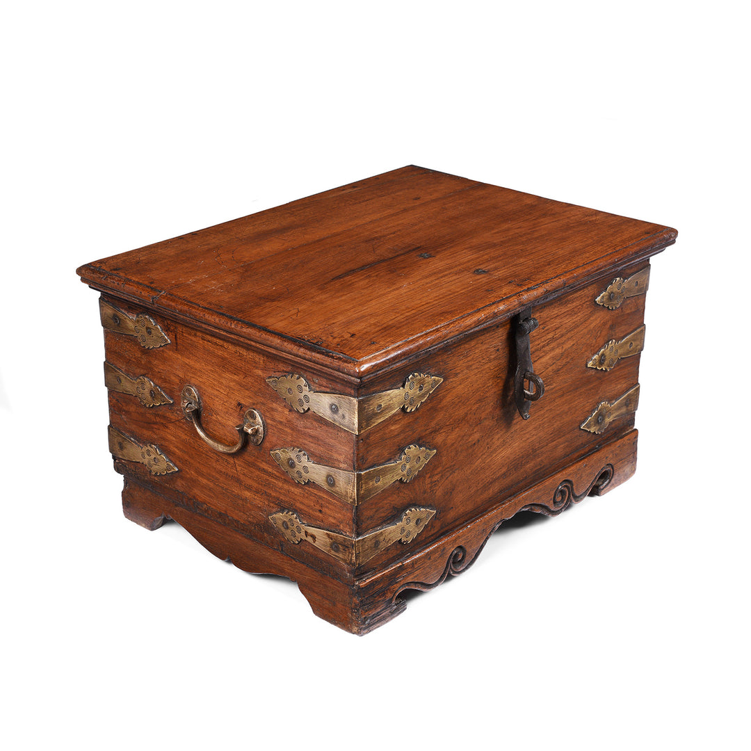 Angled VIew Of Antique Indian Brass Bound Jewellery Box | Indigo Antiques