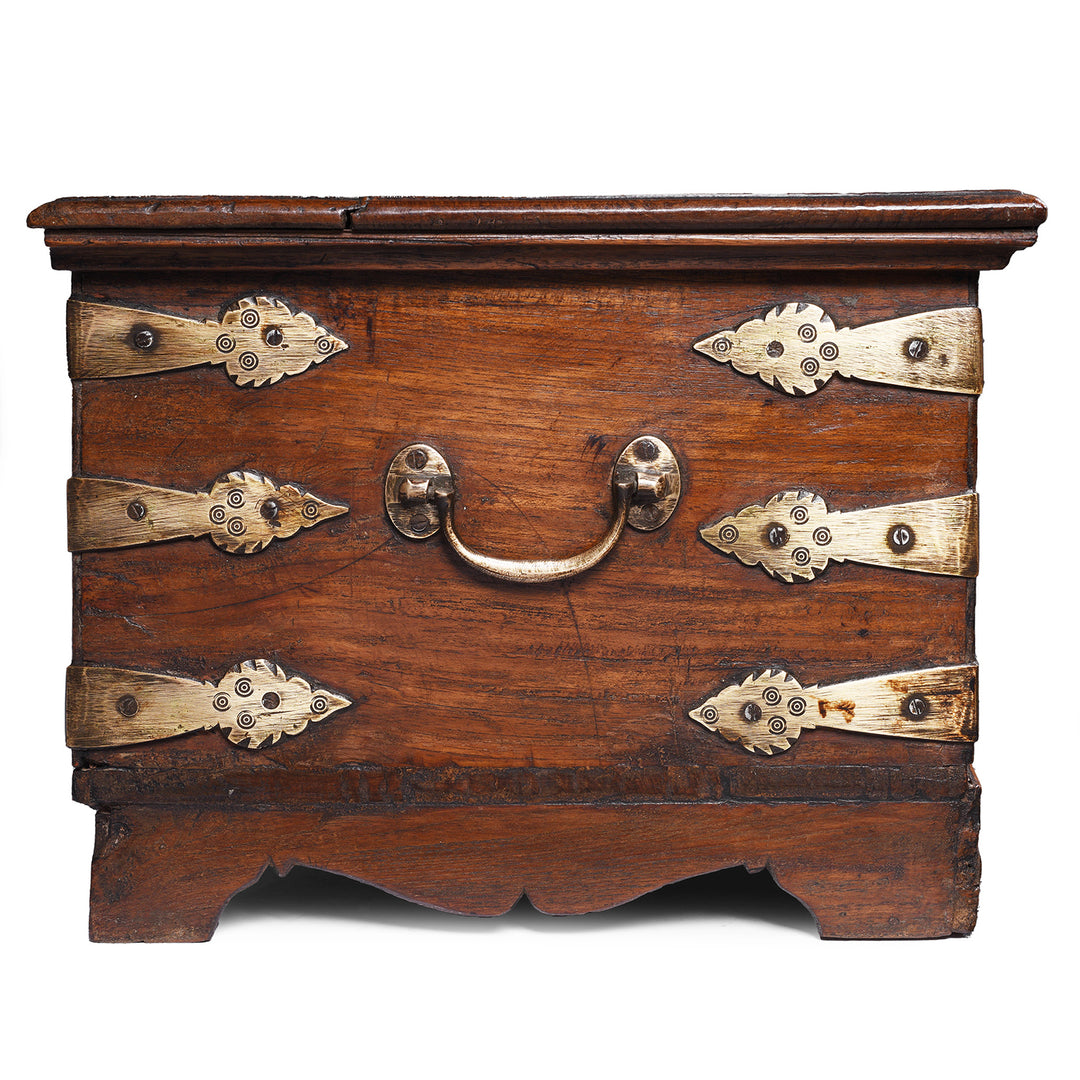 Side View Of Antique Indian Brass Bound Jewellery Box | Indigo Antiques