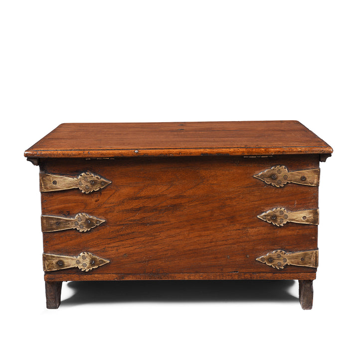 Back Of Antique Indian Brass Bound Jewellery Box | Indigo Antiques