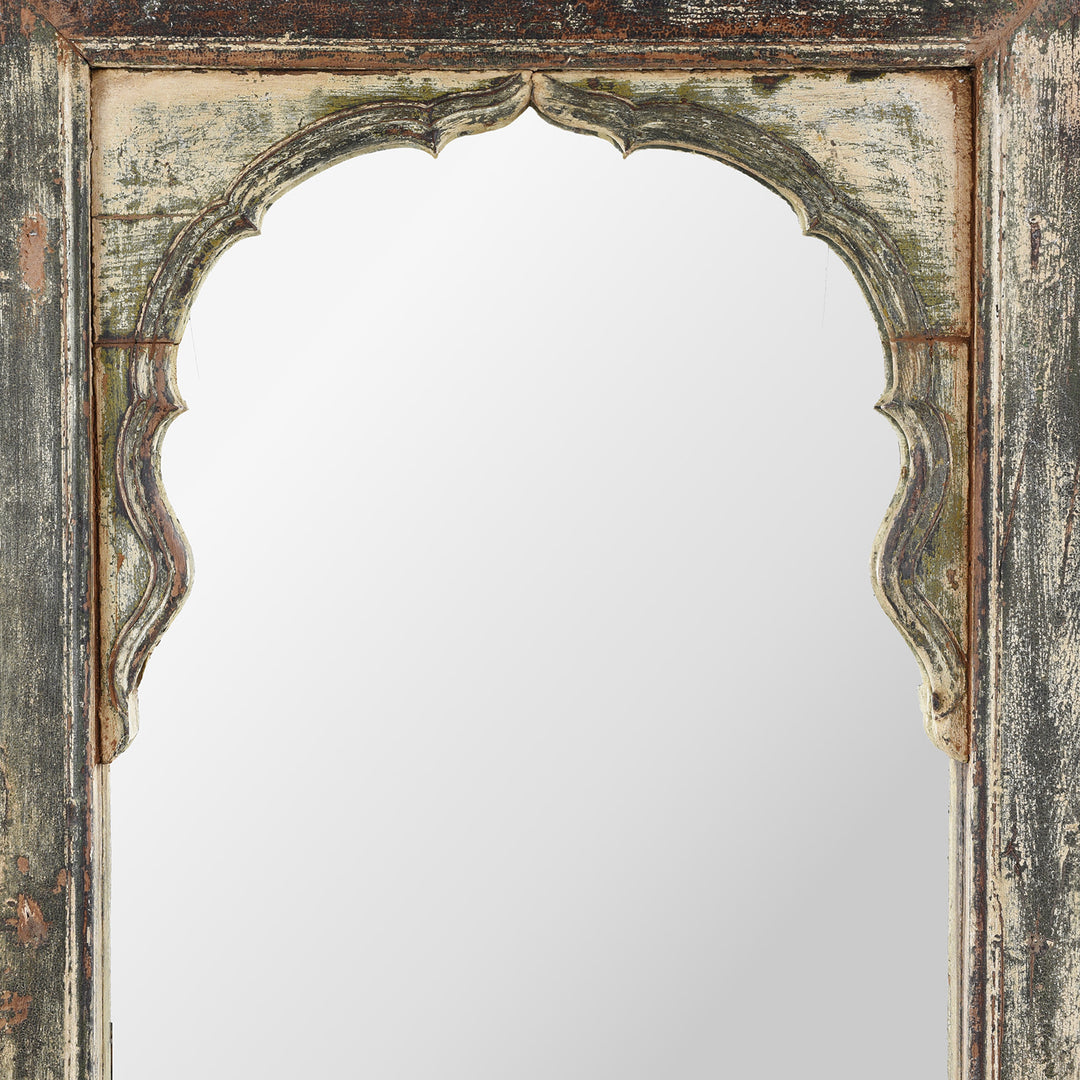 Arch Detail From Antique Teak Haveli Window Frame Mirror With Distressed Paint And Mughal Arch Design