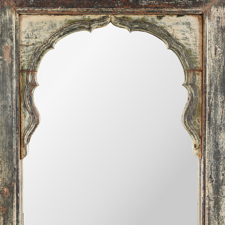 Arch Detail From Antique Teak Haveli Window Frame Mirror With Distressed Paint And Mughal Arch Design