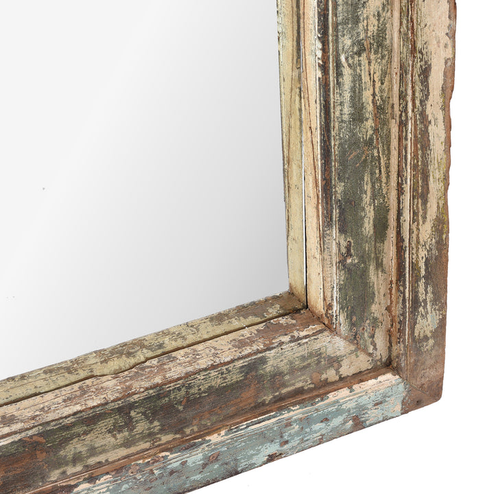 Frame Depth Detail From Antique Teak Haveli Window Frame Mirror With Distressed Paint And Mughal Arch Design