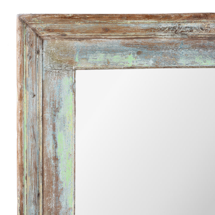 Corner Detail From Reclaimed Teak Mirror With Traces Of Original Green Paint From Nineteenth Century Gujarat