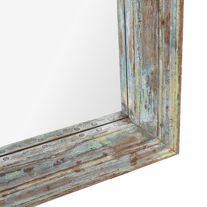 Corner Detail Of Reclaimed Teak Mirror With Traces Of Original Green Paint From Nineteenth Century Gujarat