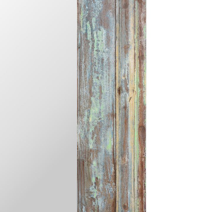 Detail Of Paintwork On Reclaimed Teak Mirror With Traces Of Original Green Paint From Nineteenth Century Gujarat