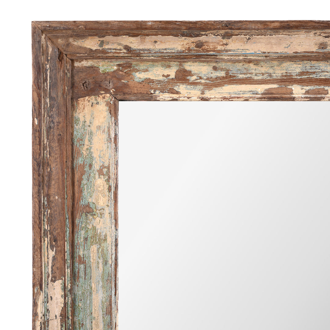 Corner Detail From Mirror Made From Reclaimed Teak Wood With Traces Of Original Green Paint From Gujarat India