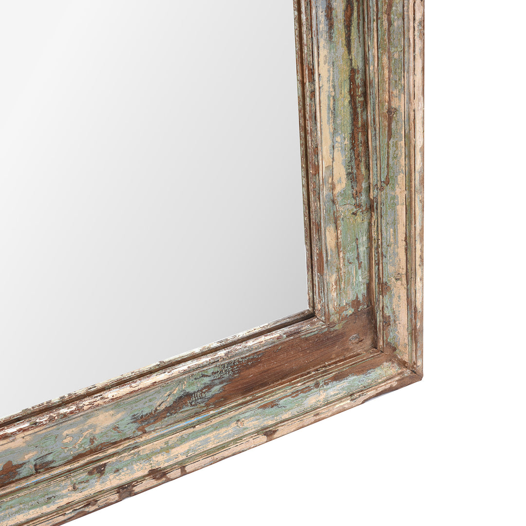 Paintwork Detail From Mirror Made From Reclaimed Teak Wood With Traces Of Original Green Paint From Gujarat India