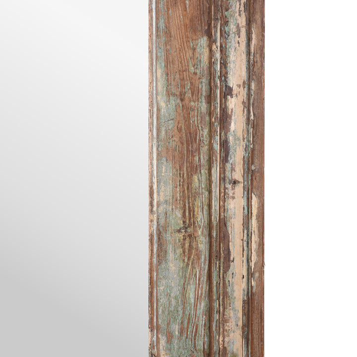 Edge Detail From Mirror Made From Reclaimed Teak Wood With Traces Of Original Green Paint From Gujarat India
