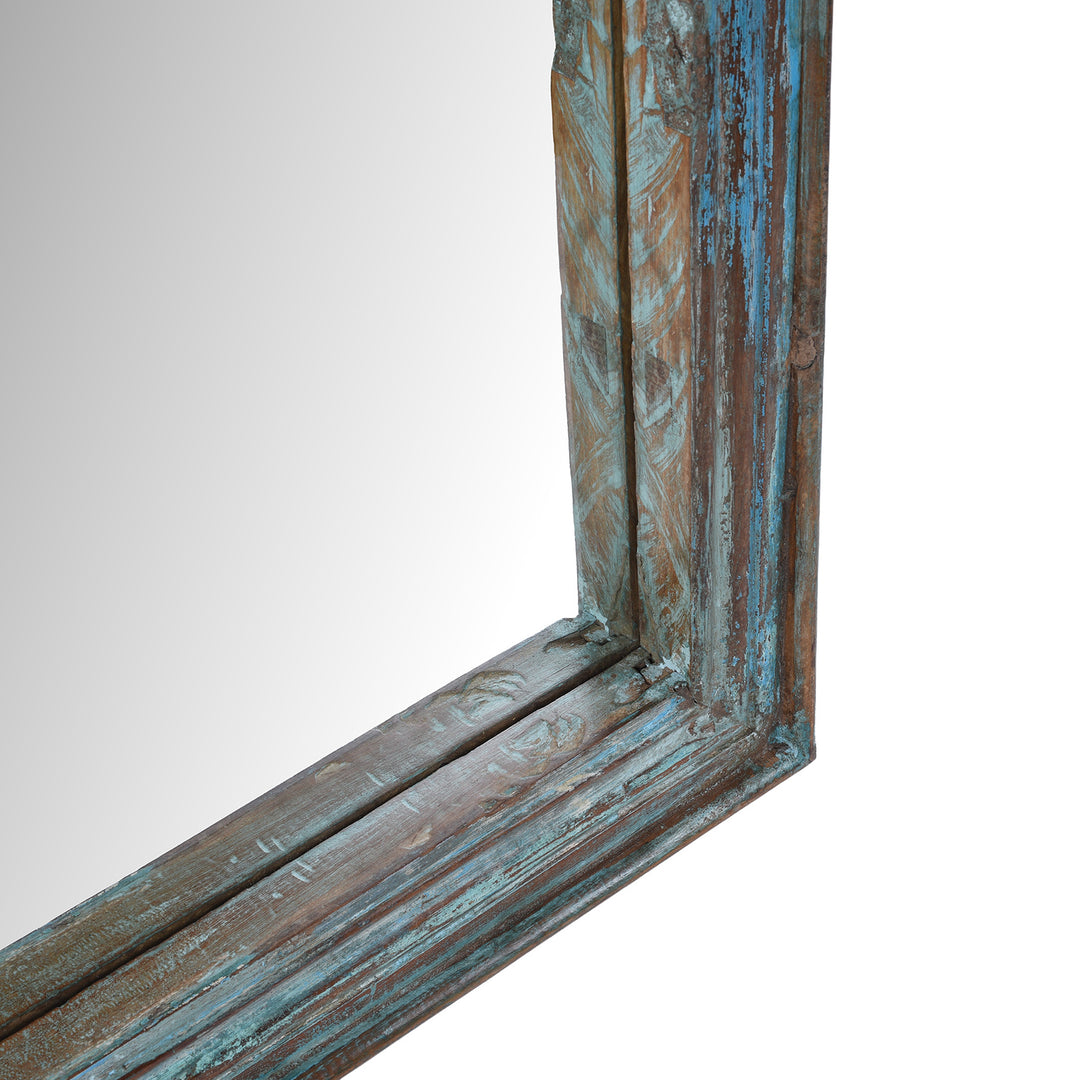 Depth Detail From 19th Century Indian Reclaimed Teak Mirror From Gujarat With Original Painted Finish