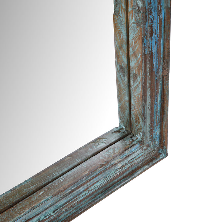 Depth Detail From 19th Century Indian Reclaimed Teak Mirror From Gujarat With Original Painted Finish