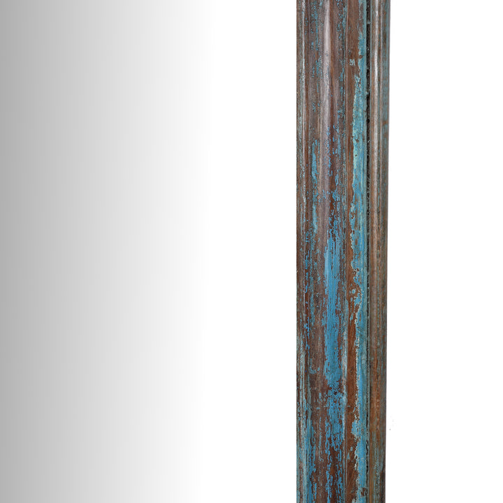 Frame Detail From 19th Century Indian Reclaimed Teak Mirror From Gujarat With Original Painted Finish