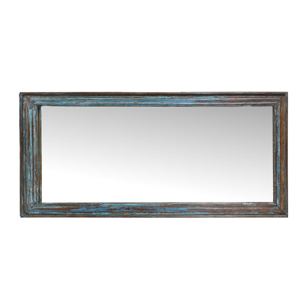 Blue Painted Mirror Made From Old Architectural Teak