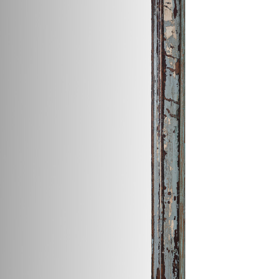 Frame Detail From 19th Century Indian Teak Mirror From Gujarat With Carved Face Motif And Original Blue Paint