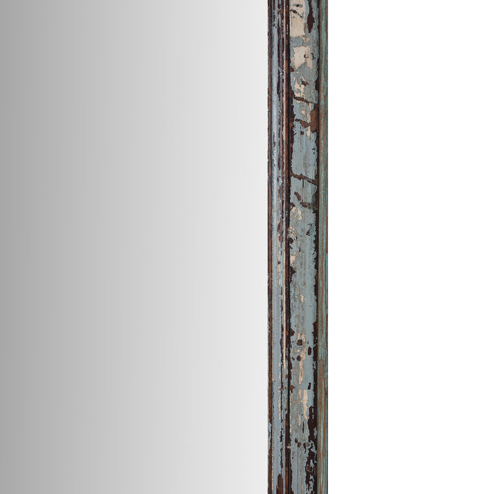 Frame Detail From 19th Century Indian Teak Mirror From Gujarat With Carved Face Motif And Original Blue Paint