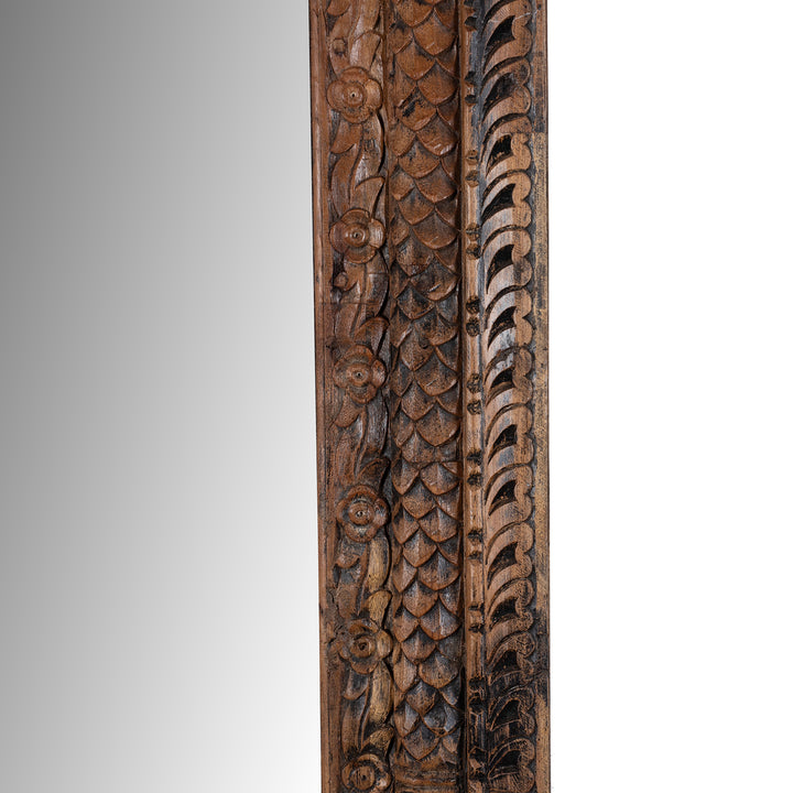 Frame Carving Detail From Carved Mirror Made From Reclaimed Teak Wood With Floral Detailing From Gujarat