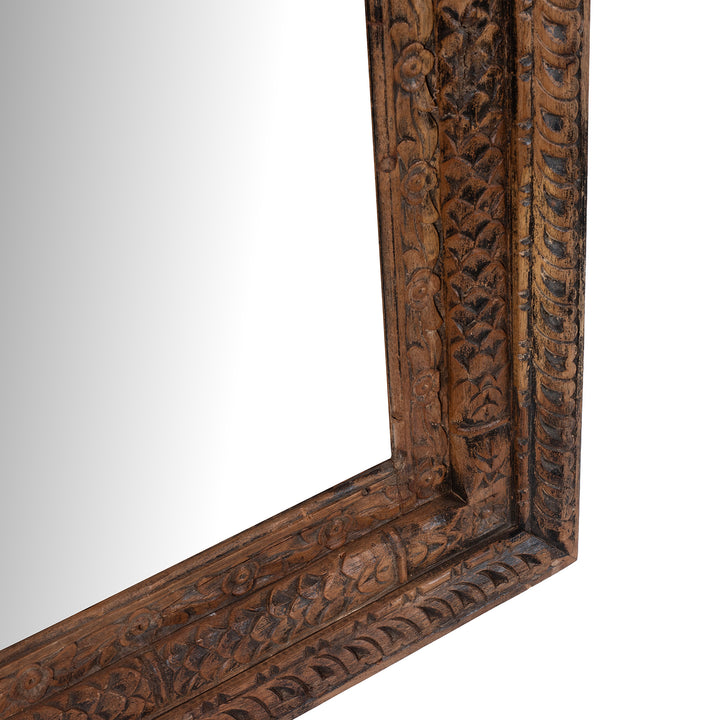 Frame Depth Detail From Carved Mirror Made From Reclaimed Teak Wood With Floral Detailing From Gujarat