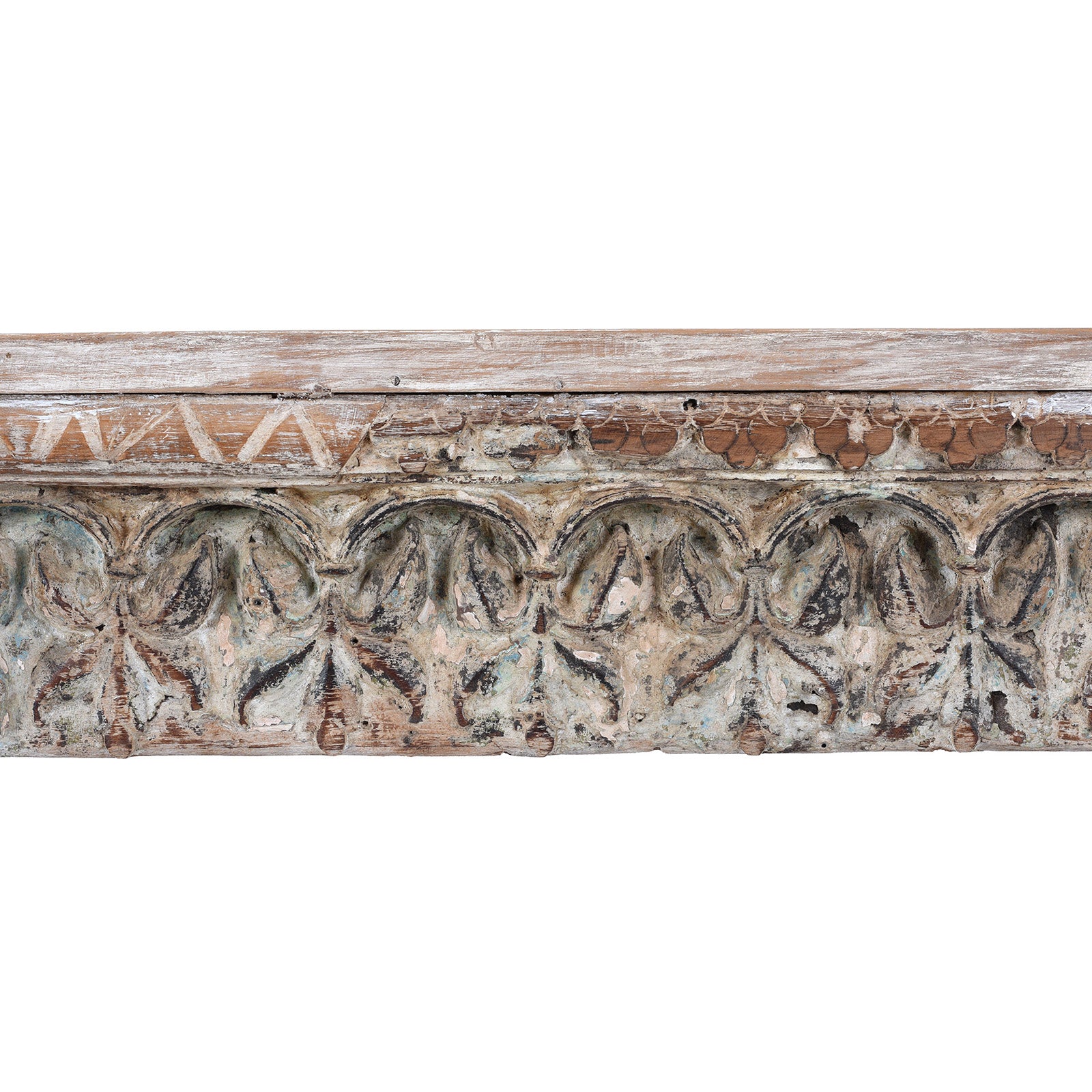 Carving Detail On Carved Indian Console Table Made From Reclaimed Teak Wood With Floral Detailing