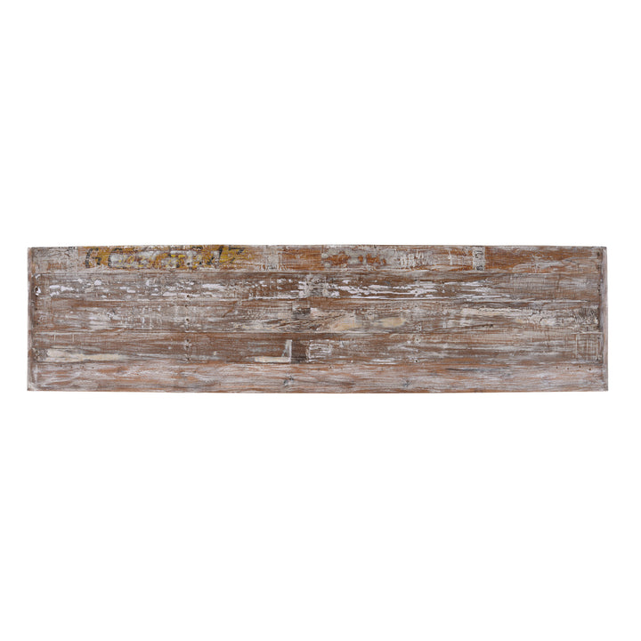 Top Down View Of Carved Indian Console Table Made From Reclaimed Teak Wood With Floral Detailing