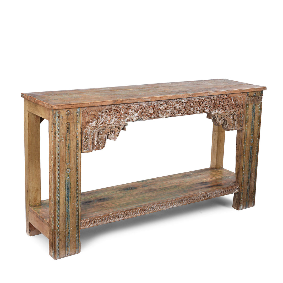 Angled VIew Of Reclaimed Teak Indian Console Table  | Indigo Antiques