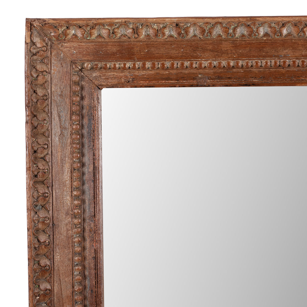 Corner Detail From Indian Carved Mirror Made From Old Architectural Teak | Indigo Antiques