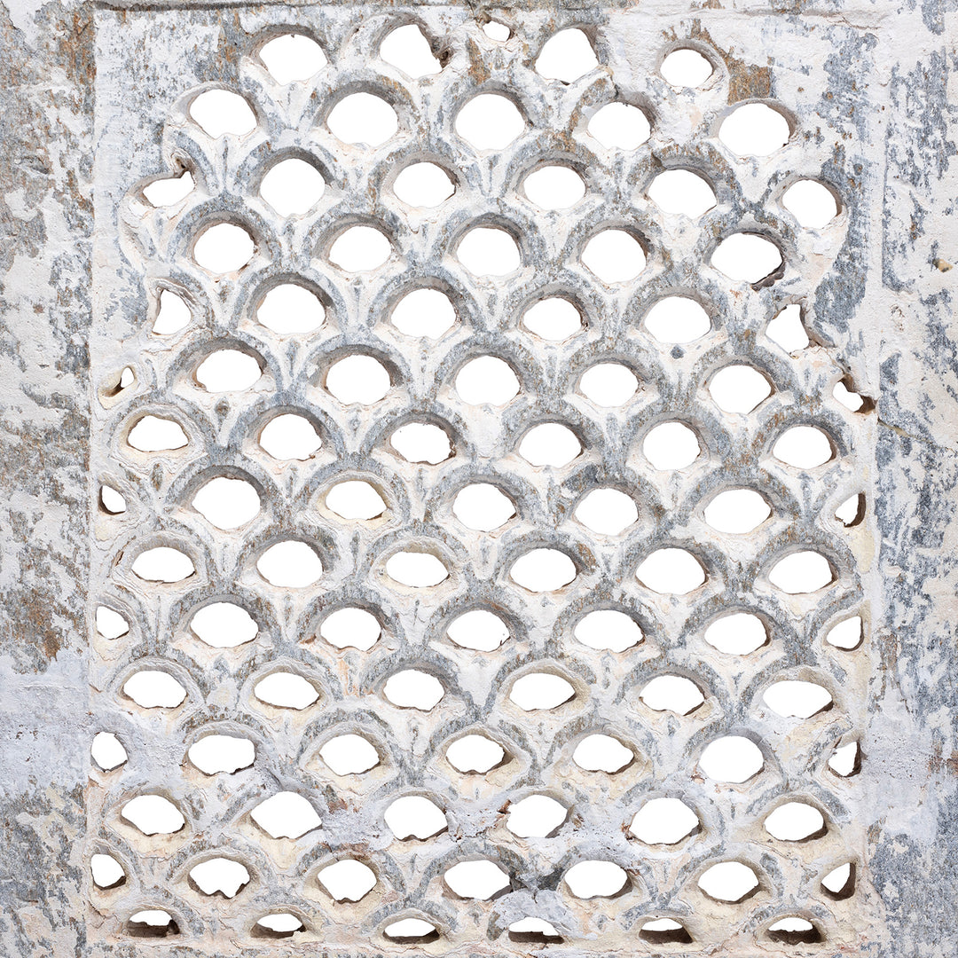 Detail From Carved Stone Jali Fretwork Panel From Dungarpur Rajasthan Mounted On Iron Stand