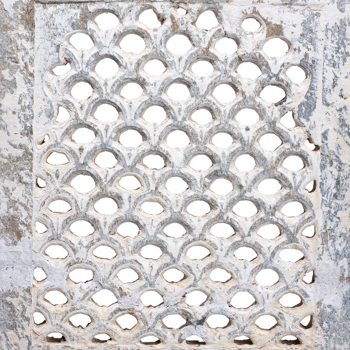 Detail From Carved Stone Jali Fretwork Panel From Dungarpur Rajasthan Mounted On Iron Stand