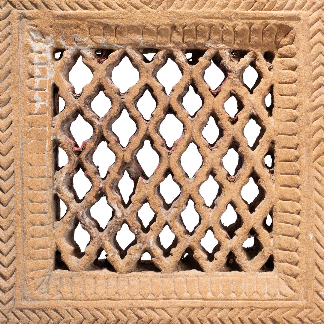 Carving Detail From Carved Stone Jali Fretwork Panel From Jaisalmer On Stand 19th Century