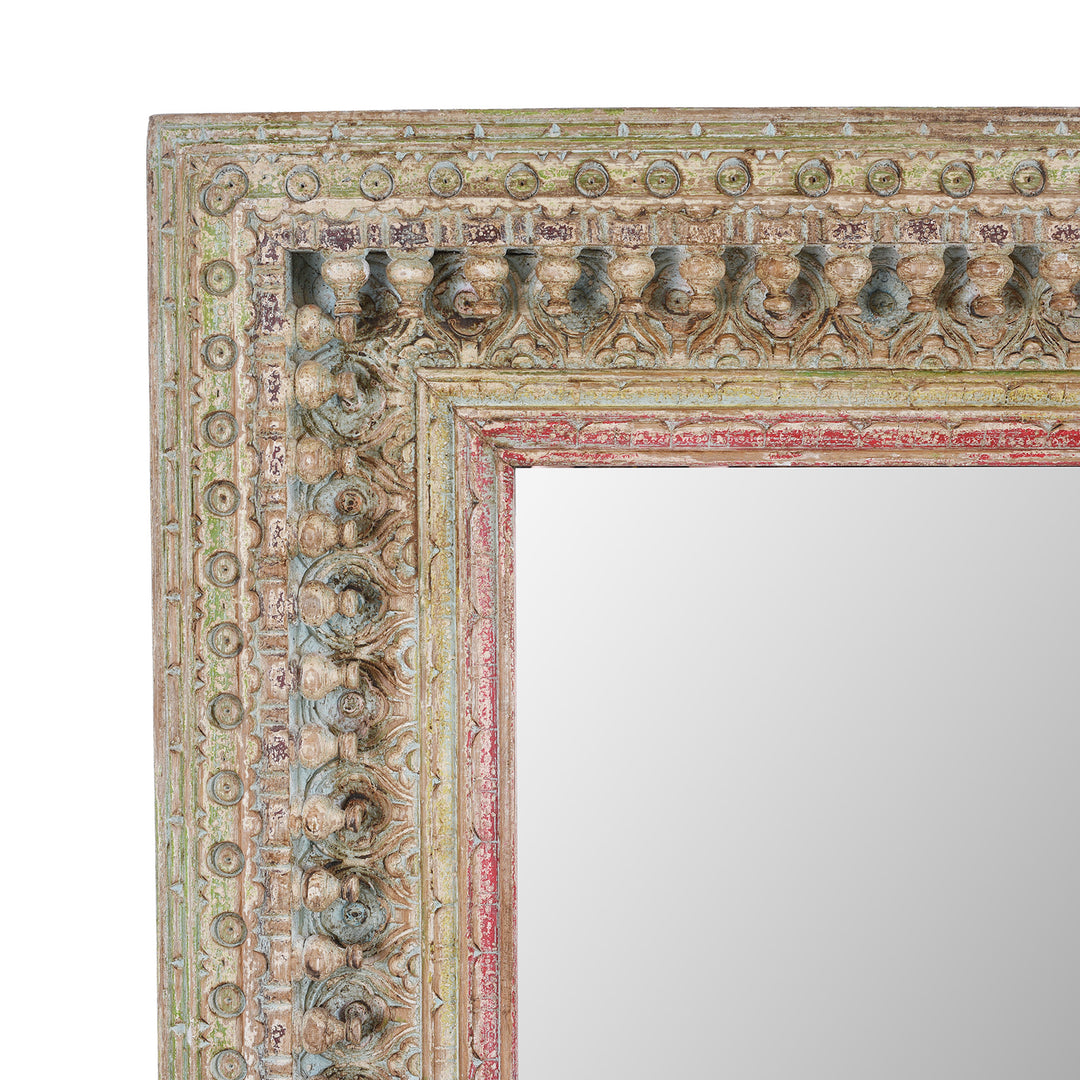 Corner Detail From Carved Mango Wood Mirror | INDIGO ANTIQUES
