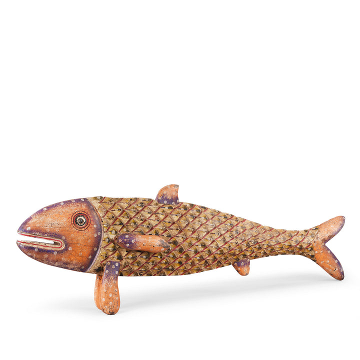 Orange & Purple Large Rustic Wooden Fish | INDIGO ANTIQUES