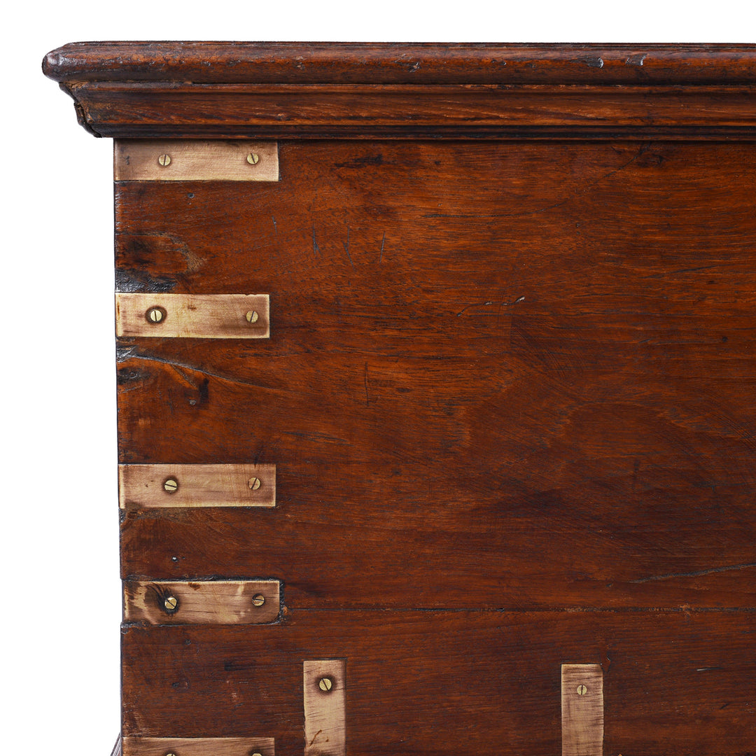 Corner Detail From Antique Brass Bound Teak Military Chest
