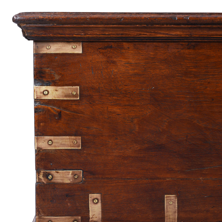 Corner Detail From Antique Brass Bound Teak Military Chest