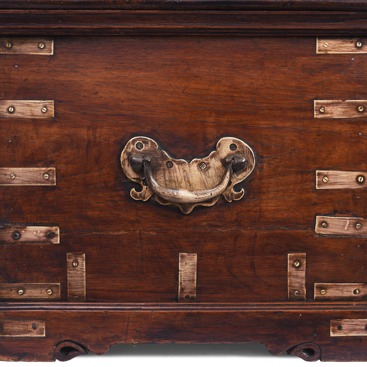 Handle Detail From Antique Brass Bound Teak Military Chest