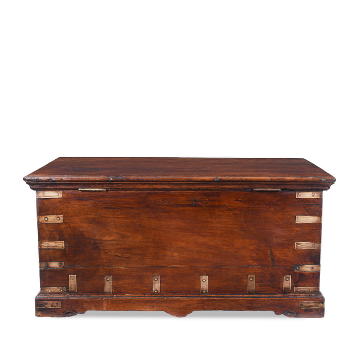 Back Of Antique Brass Bound Teak Military Chest