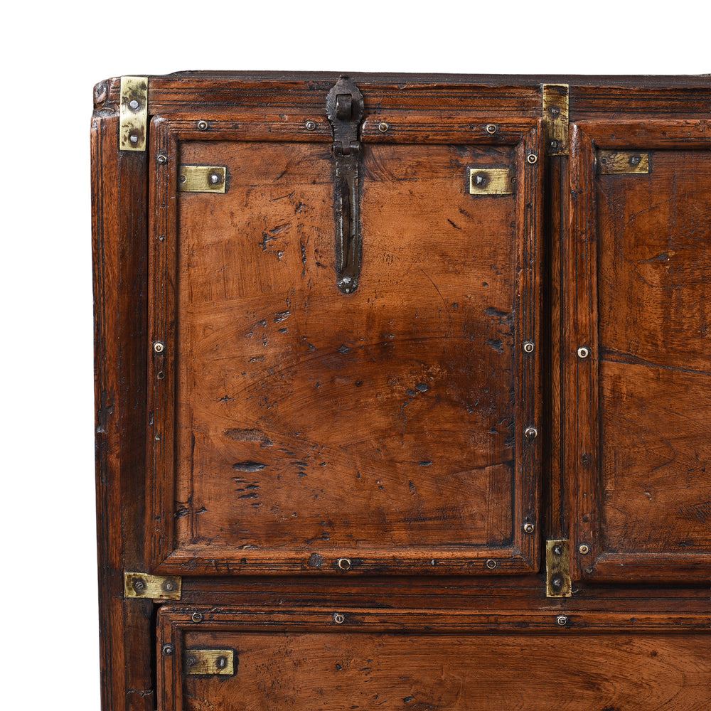 Corner Detail From Antique Indian Brass Bound Military Chest Of Drawers | Indigo Antiques