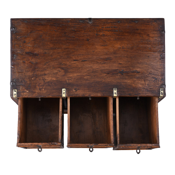 Top Down VIew Of Antique Indian Brass Bound Military Chest Of Drawers | Indigo Antiques