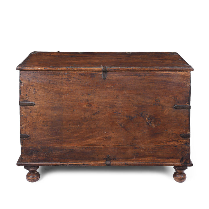 Back Of Antique Indian Brass Bound Military Chest Of Drawers | Indigo Antiques