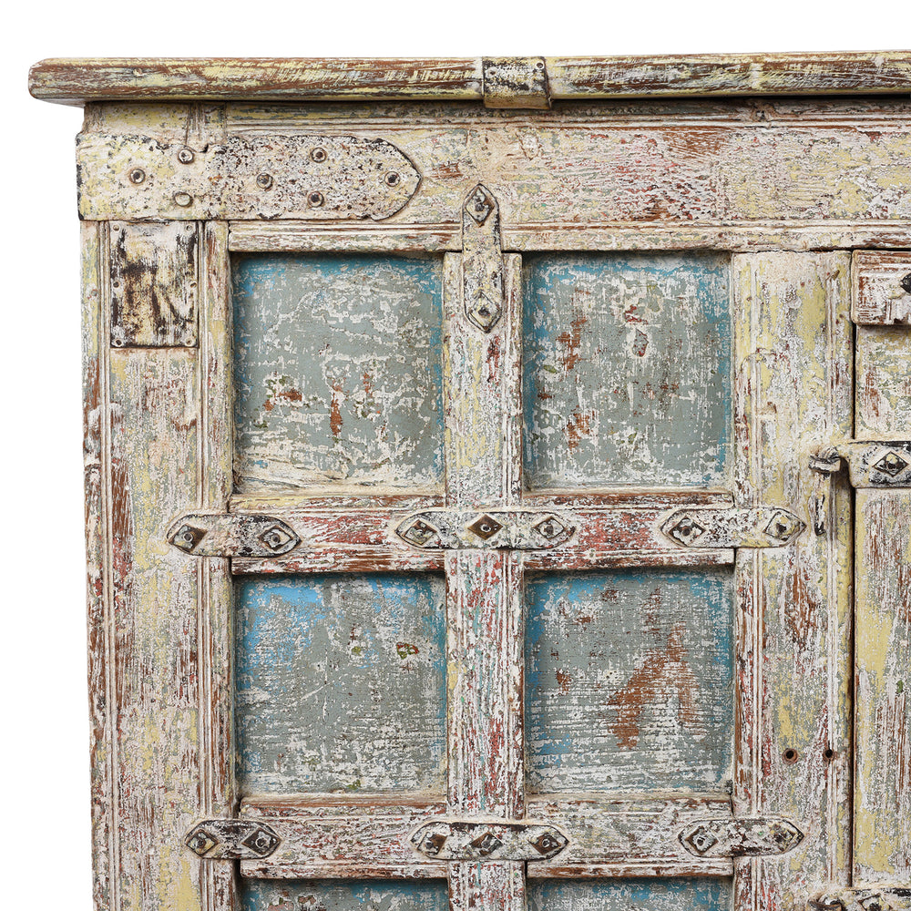 Corner Detail From Reclaimed Teak Coffer With Painted Finish | Indigo Antiques