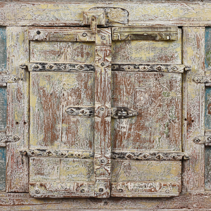 Door Panel Detail From Reclaimed Teak Coffer With Painted Finish | Indigo Antiques