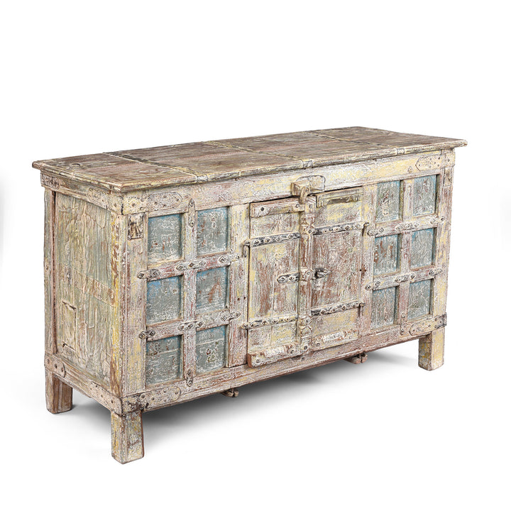 Angled View Of Reclaimed Teak Coffer With Painted Finish | Indigo Antiques