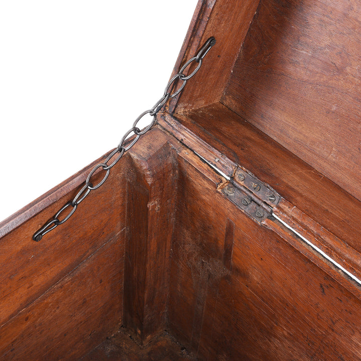 Chain Detail From Antique Indian Chest From Circa 19th Century With Intricate Traditional-Style Bone Inlay, Decorative Vintage Storage Trunk From The Raj Era