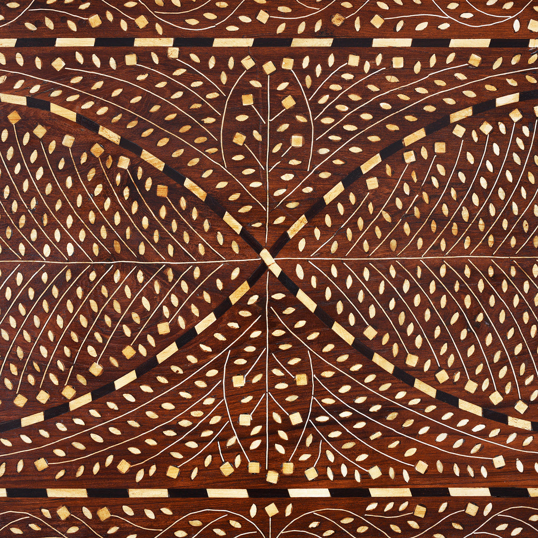 Bone Inlay Detail From 19th-Century Indian Teak Chest With Mughal-Inspired Bone Inlay And Aged Patina