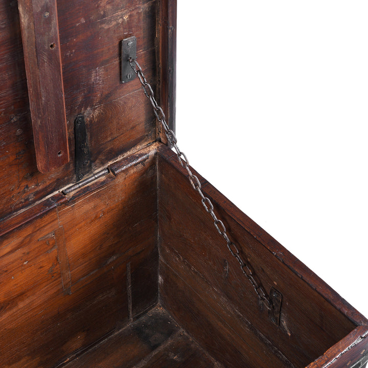 Interior View Of Chain From 19th-Century Indian Teak Chest With Mughal-Inspired Bone Inlay And Aged Patina