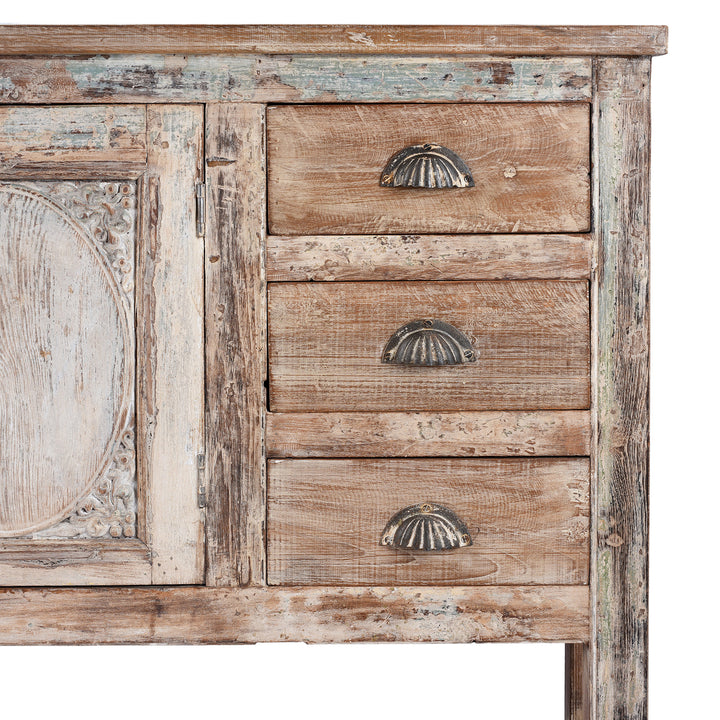 Drawers Detail From Reclaimed Teakwood Sideboard With Painted Finish | Indigo Antiques